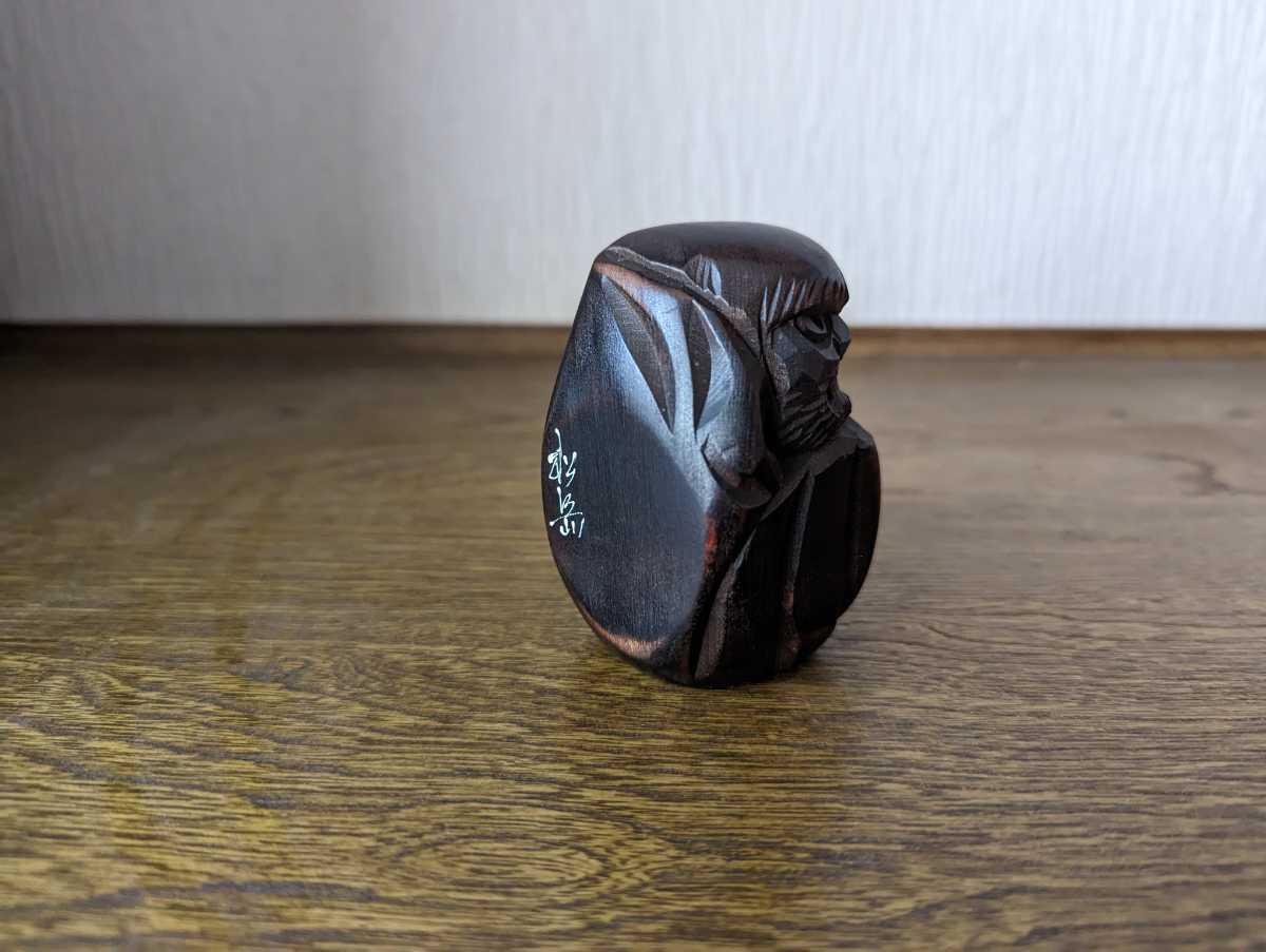 彫刻 木製 こけし ダルマ 達磨 だるま 黒 土産 昭和 レトロの画像4