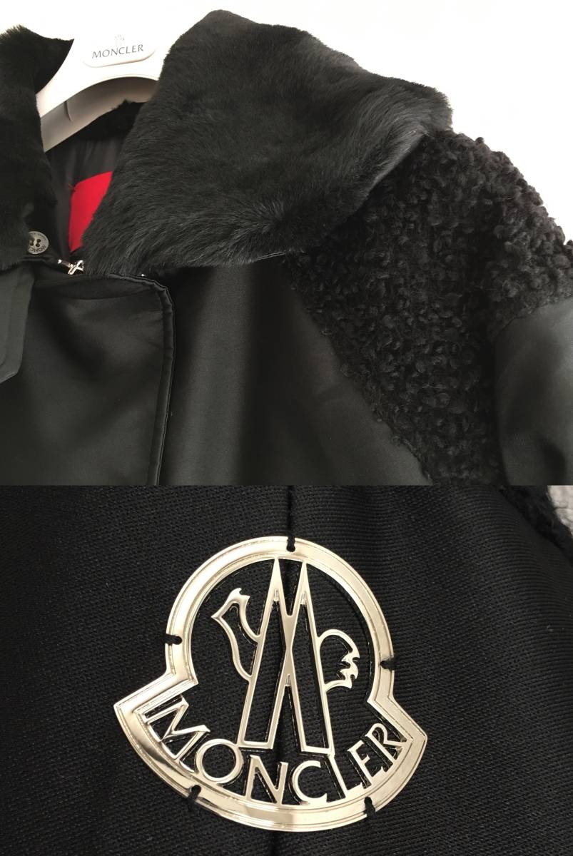 新品 本物 稀少 モンクレール ガム ルージュ ウール ファー ダウン コート 3 黒 ブラック Moncler ジャケット