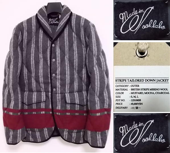 MADE IN WOOL LABO■ブリティッシュストライプメリノウール■テーラードダウンジャケット■新品■JAPAN MADE■S