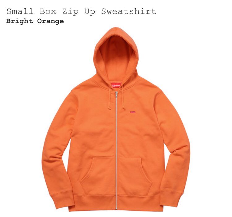 Supreme Small Box Zip Up Sweatshirt Bright Orange M 新品 2017FW オレンジ