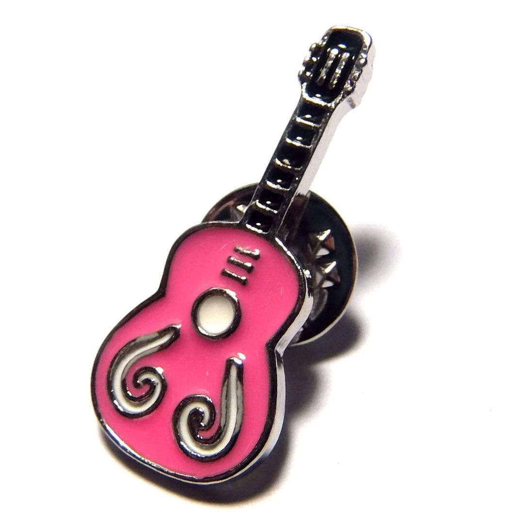 ピンク色 アコースティックギター ラペルピン ピンバッジ ピンズ