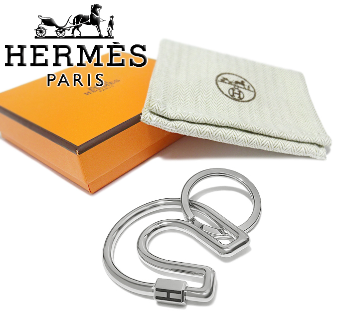 * unused super-beauty goods * Hermes HERMESshu bar horseshoe type key ring key holder charm kalabina metal silver men's lady's box attaching 