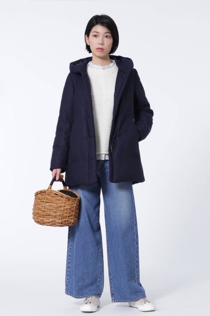 HUMAN WOMAN ファー付きダウンコート ネイビー サイズM 安い売り be