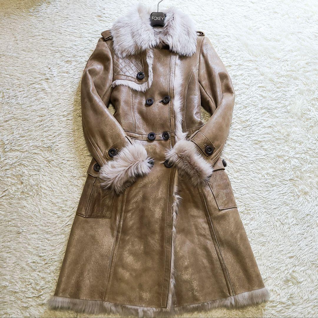 海外注文 極美品 カールドノヒュー ムートンコート ロング スエード 羊