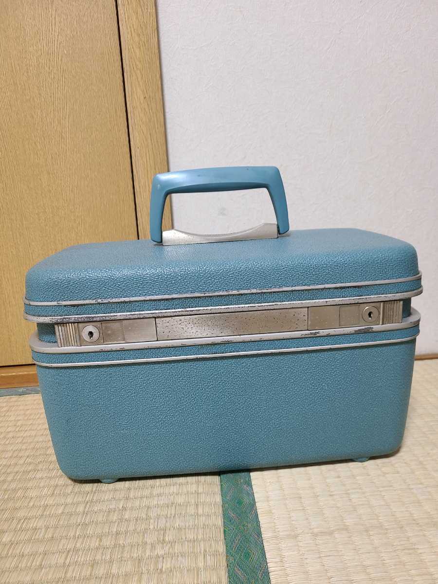  Vintage Samsonite SAMSONITE vanity case make-up box cosmetics cosme box cosmetics box retro blue turquoise color 
