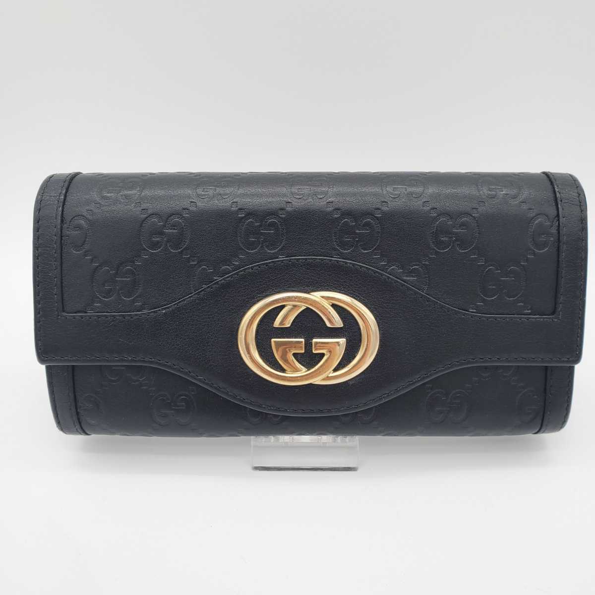 誕生日/お祝い GUCCI 長財布 GG柄 シマ インターロッキング ブラック