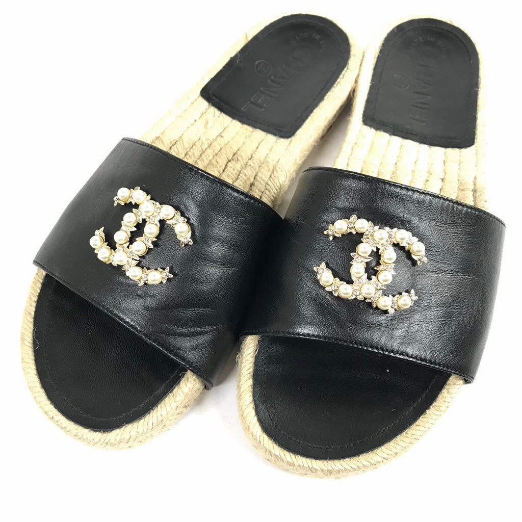 【 Chanel 】 настоящий  CHANEL  обувь  24cm  coco ...  сандалии  ... спа ...  обувь   ...  фальшивый   перламутр   кожа   для женщин    женский  37