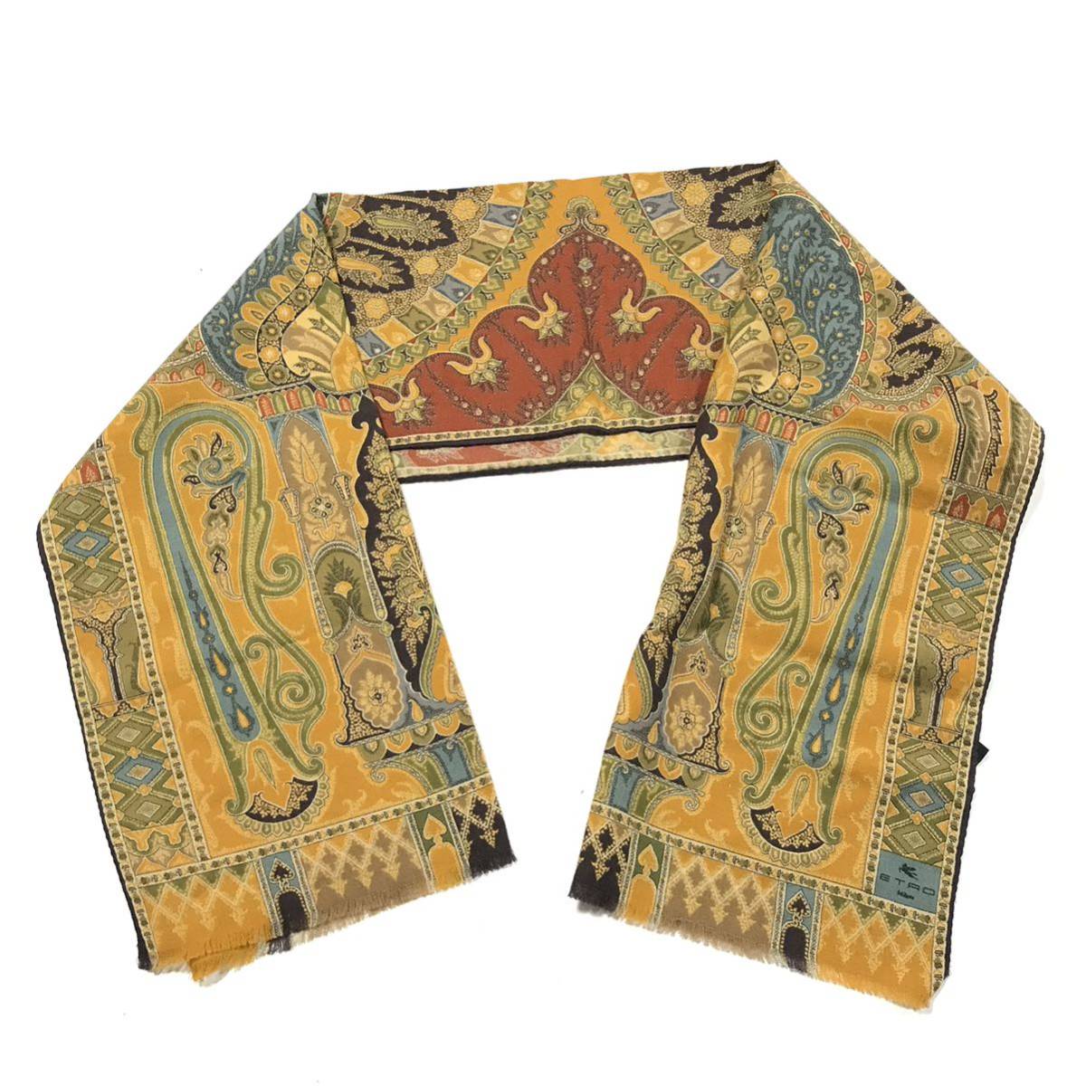 [ Etro ] genuine article ETRO stole peiz Lee pattern total length 129cm width 41cm wool × silk muffler shawl men's lady's Italy made postage 520 jpy 