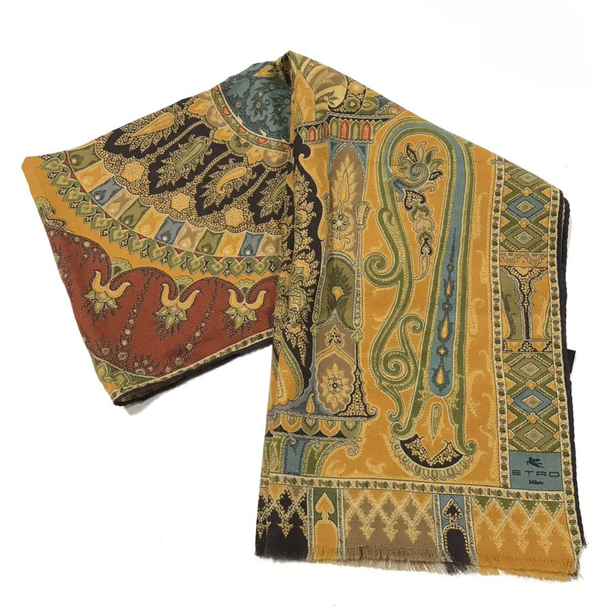 [ Etro ] genuine article ETRO stole peiz Lee pattern total length 129cm width 41cm wool × silk muffler shawl men's lady's Italy made postage 520 jpy 