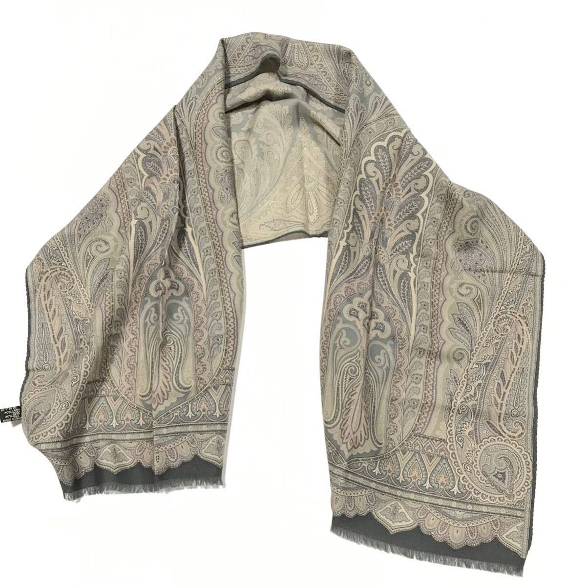 [ Etro ] genuine article ETRO muffler peiz Lee pattern total length 132cm width 42cm wool × silk stole shawl men's lady's Italy made postage 250 jpy 