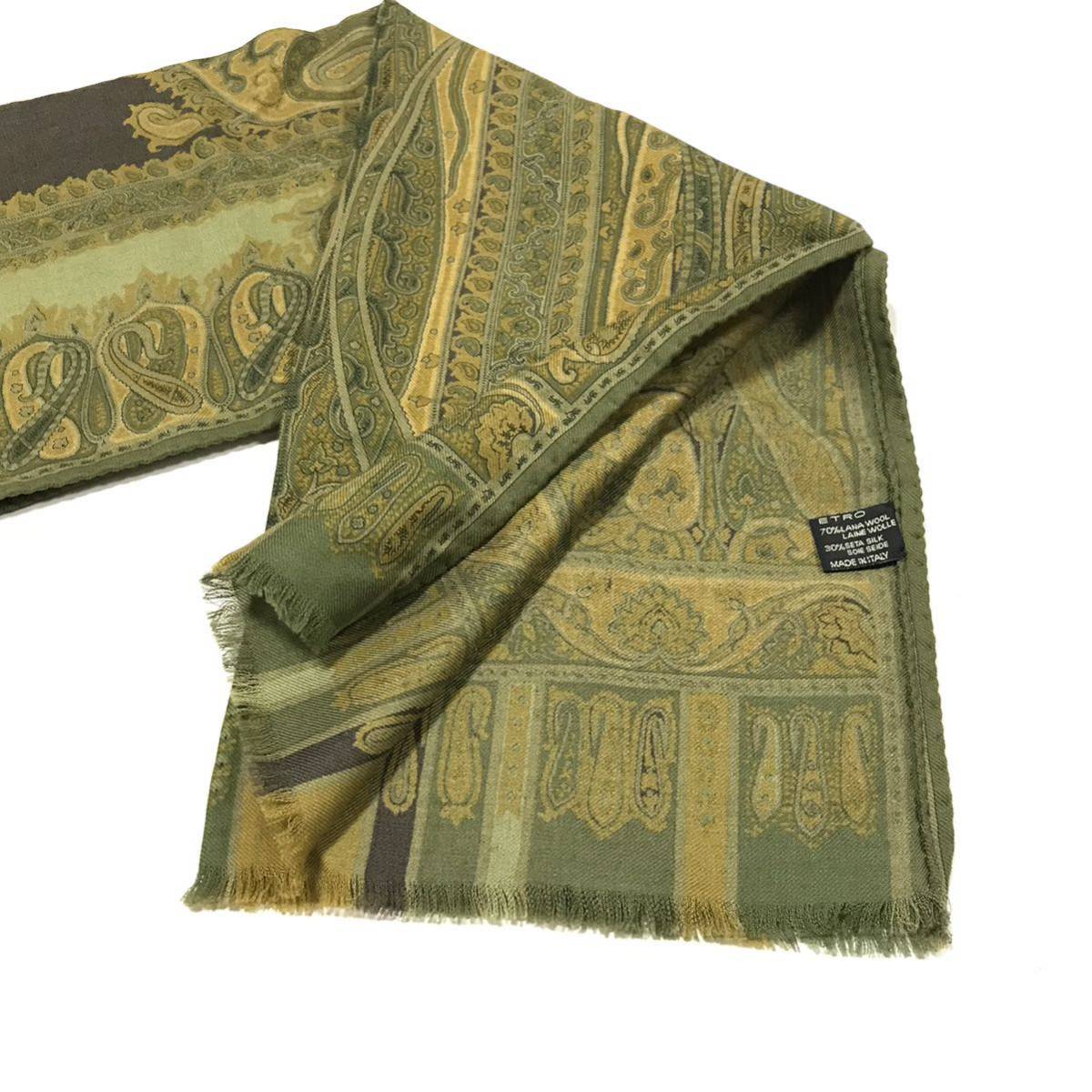 [ Etro ] genuine article ETRO muffler peiz Lee pattern total length 131cm width 42cm wool × silk stole shawl men's lady's Italy made postage 250 jpy 