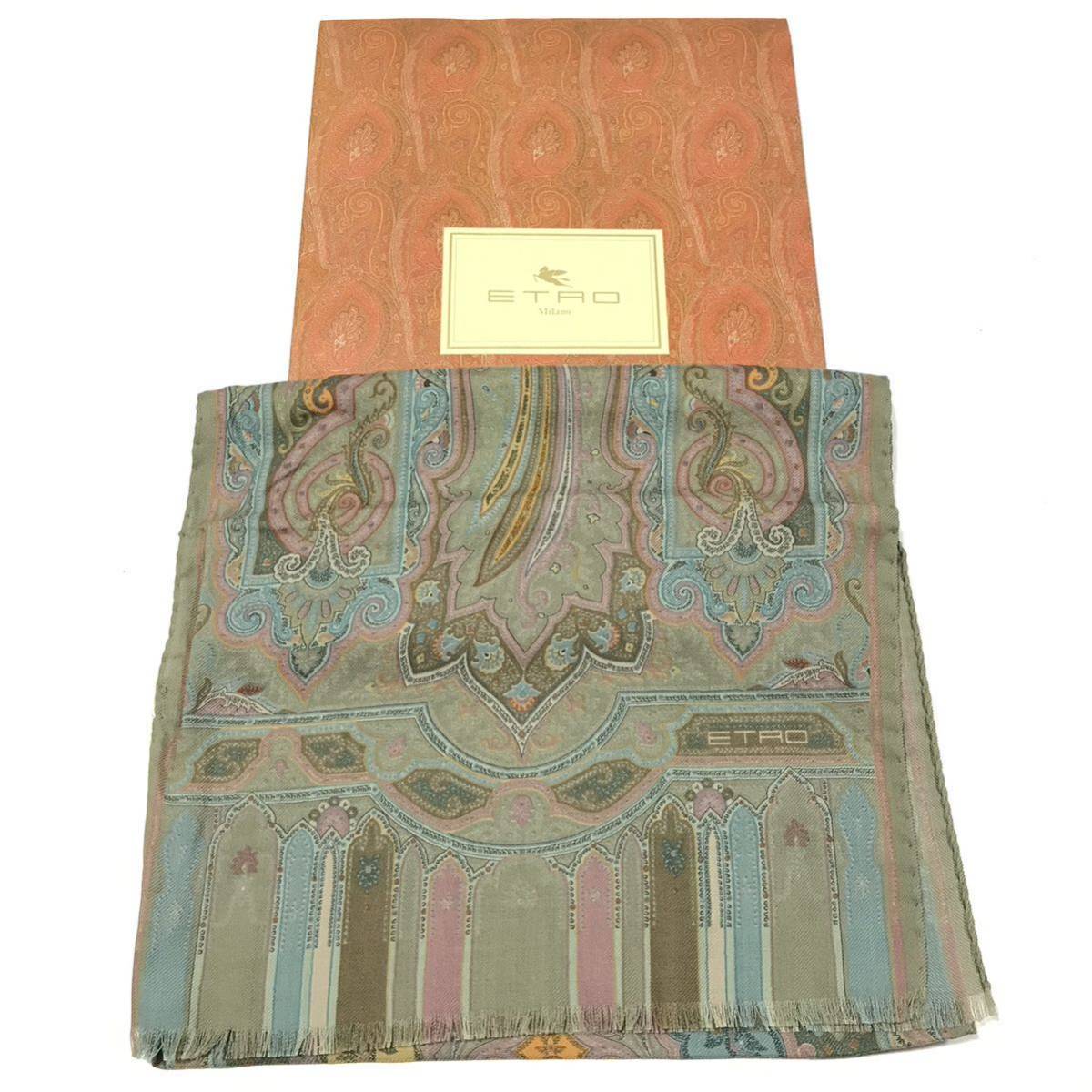  beautiful goods [ Etro ] genuine article ETRO muffler peiz Lee total length 115cm width 32cm wool × silk stole shawl men's lady's made in Italy the cheapest postage 250 jpy 