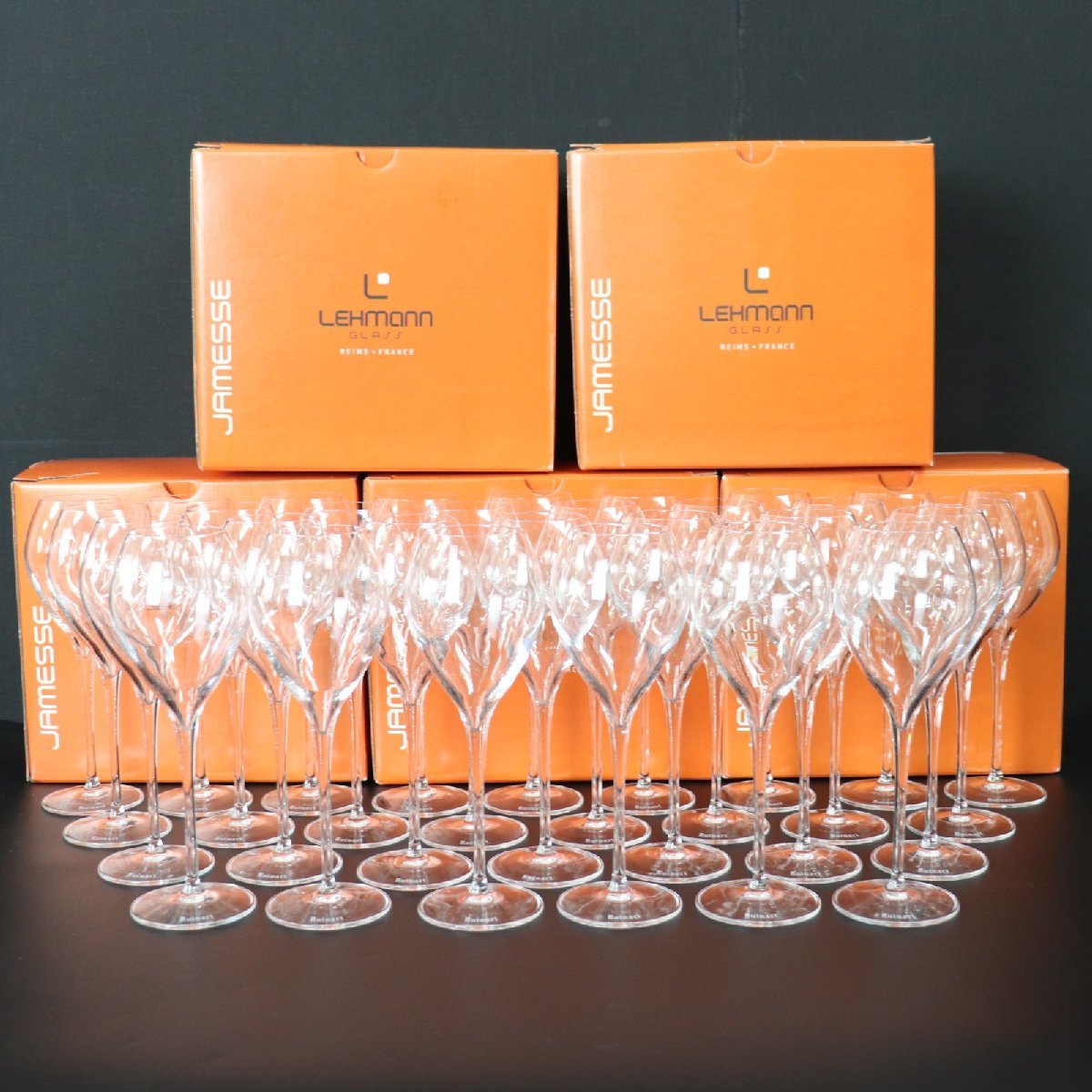 ITQEAANDNIT0 即決 本物 LEHMANN レーマン ガラス シャンパン ワイン グラス ルイナール刻印 食器 6本×5ケース まとめ セットの画像1