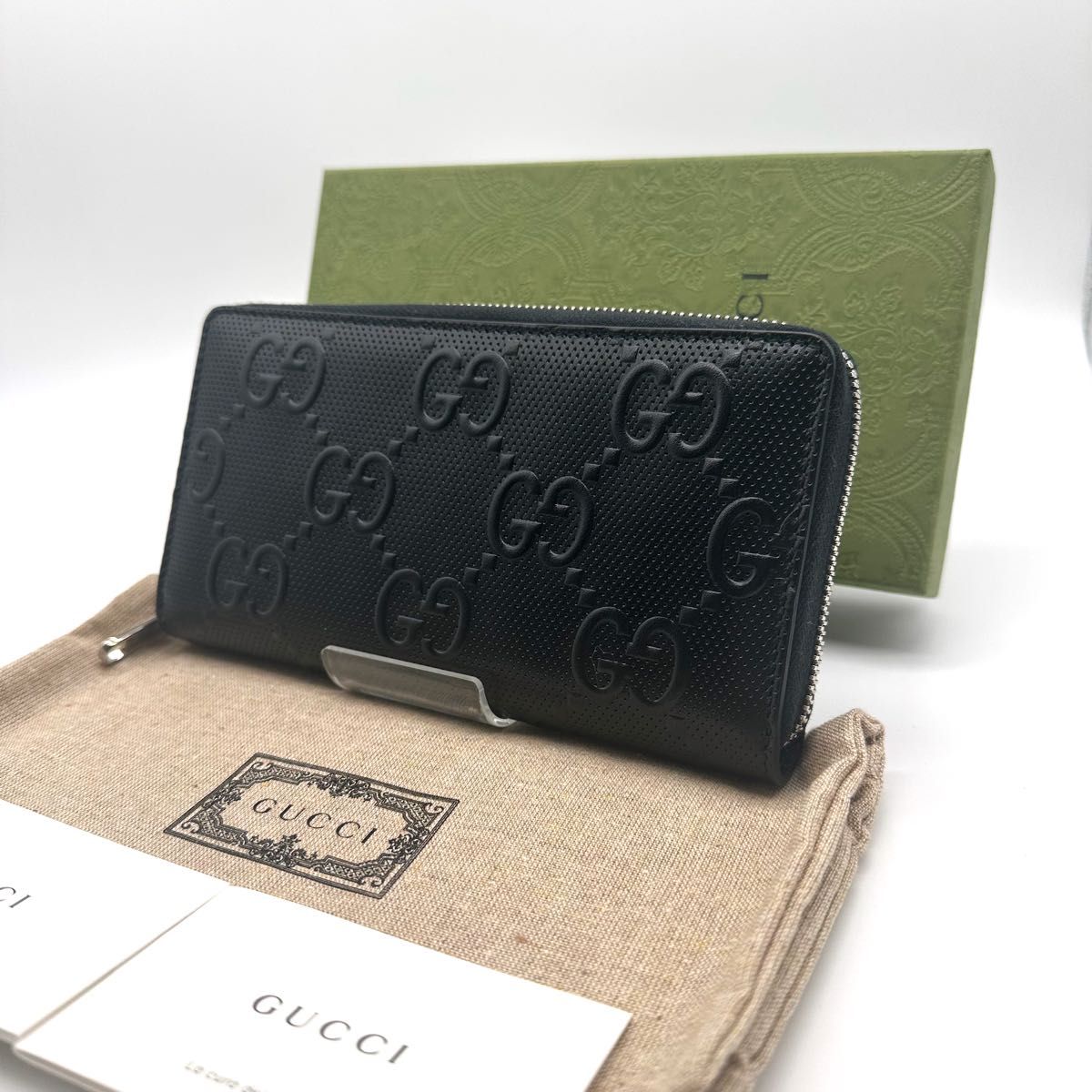 【美品】GUCCI グッチ GGエンボス ジップアラウンド ラウンドファスナー 長財布 