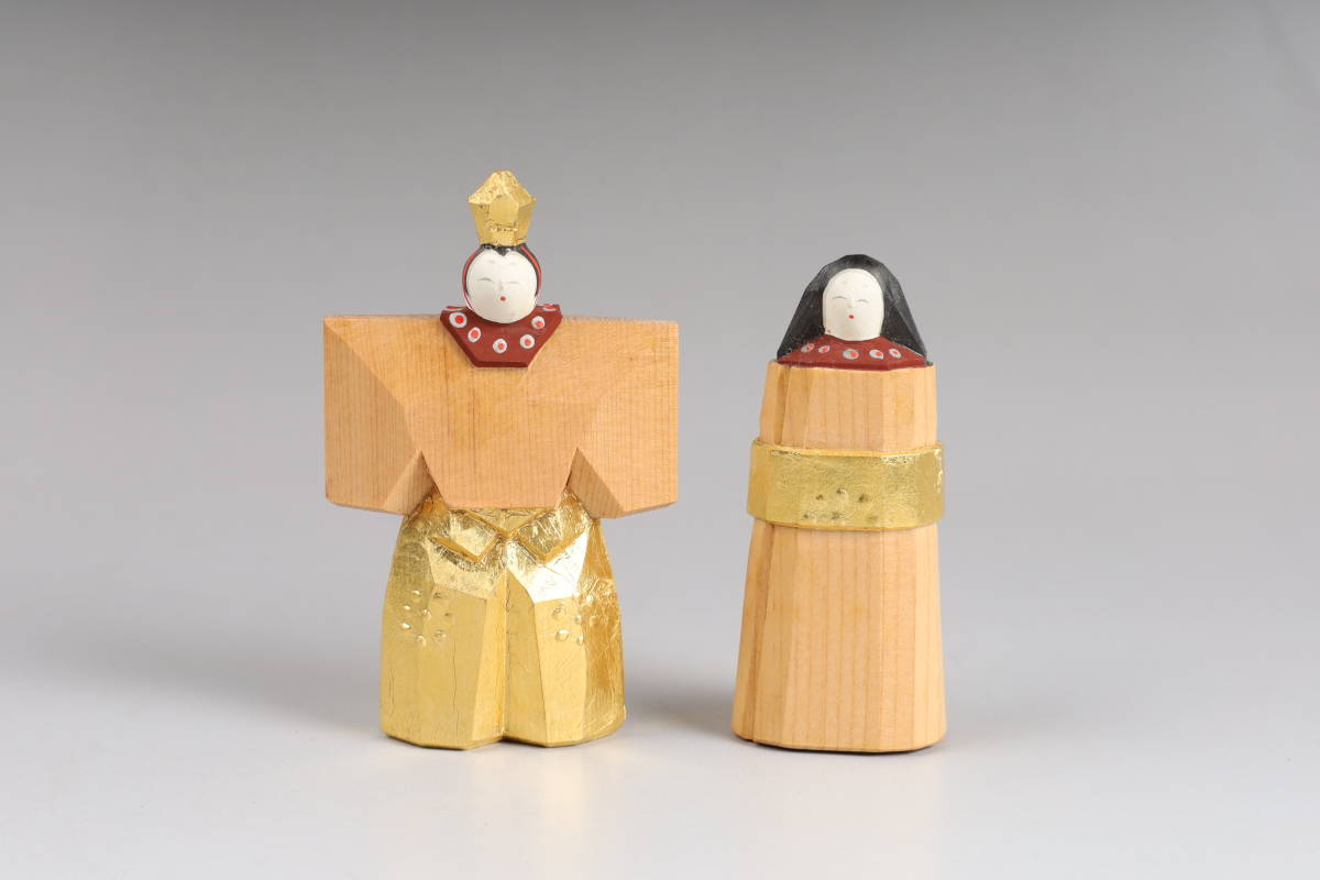 奈良人形師 染川宗進作 一刀彫 立雛 木彫極彩色 雛祭 内親王 内裏 雛人形 共箱_画像2