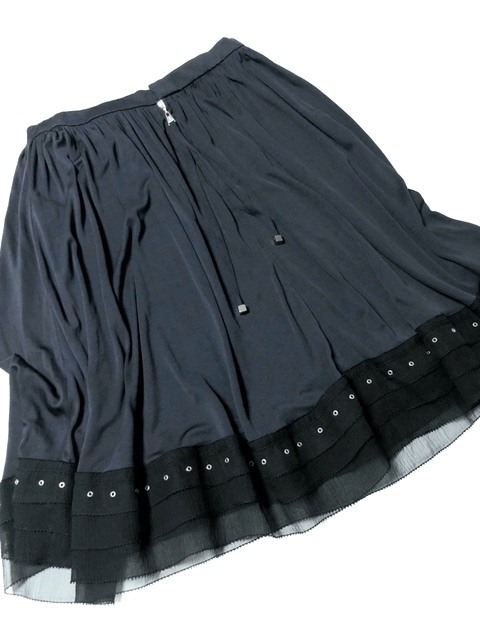  two point successful bid free shipping!L048 France made LOUIS VUITTON Louis Vuitton hem switch flair skirt 36 knee height navy black bai color 