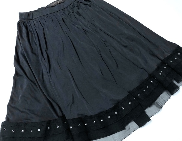  two point successful bid free shipping!L048 France made LOUIS VUITTON Louis Vuitton hem switch flair skirt 36 knee height navy black bai color 