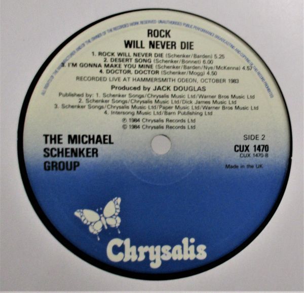 ☆彡 HARD ROCK 名盤 The Michael Schenker Group / Rock Will Never Die [ UK ORIG '84 Chrysalis CUX 1470 ]STICKER_画像3