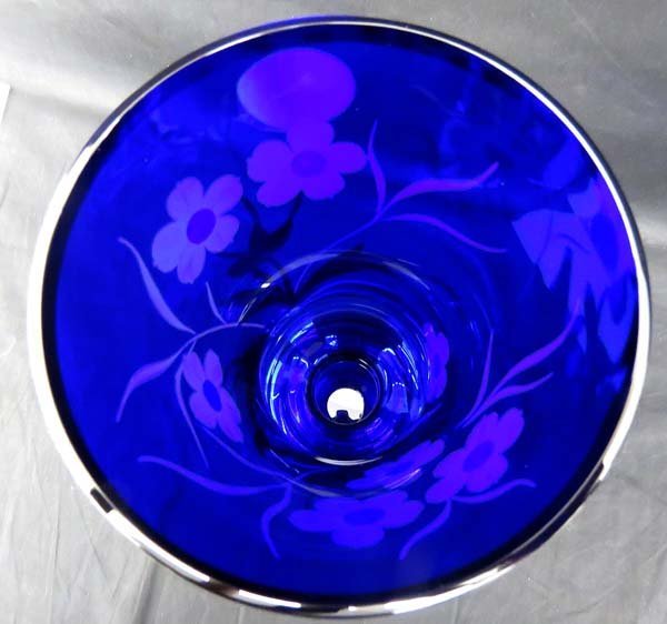  Czech bohe mia glass vase flower base cobalt blue book@ gold paint flower . flower vase 