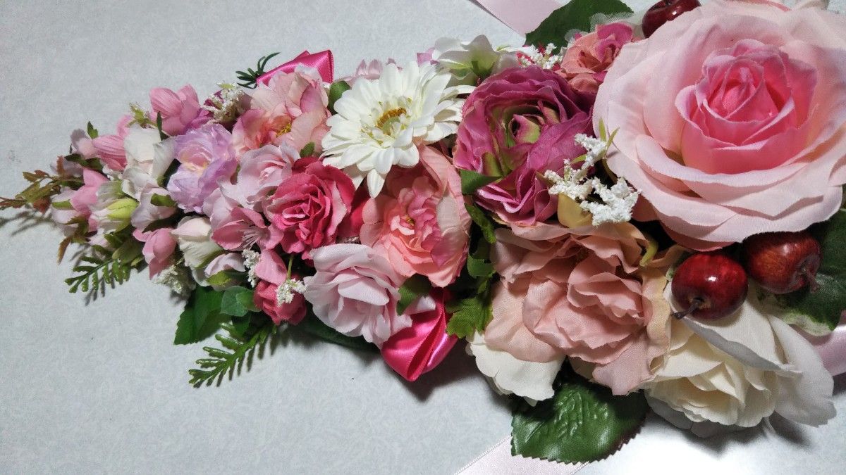 Spring Pink Rose flowers ブーケ風 スワッグ【壁掛け】|PayPayフリマ