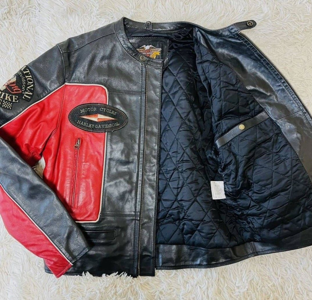【週末限定セール】ハーレーダビッドソン ライダースジャケット 裏地キルティング ブラック レッド 黒 赤 Lサイズ
