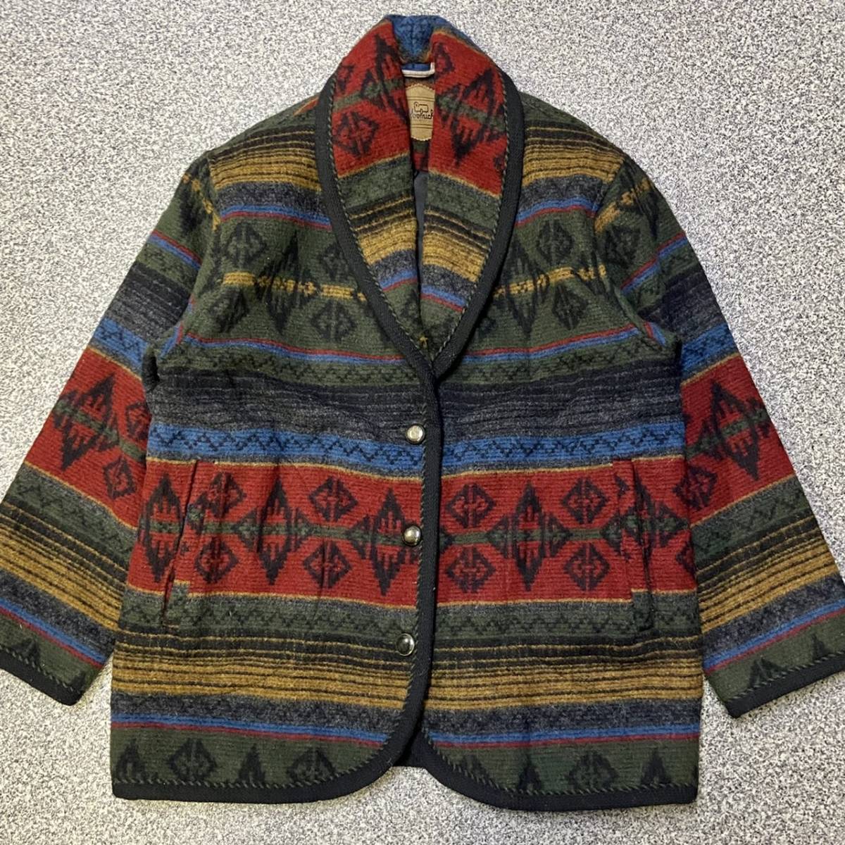 80s 90s USA製 WOOLRICH ネイティブ柄 ウール ジャケット M ウールリッチ ラグ ブランケット シャールカラー ヘチマ襟 ヴィンテージ