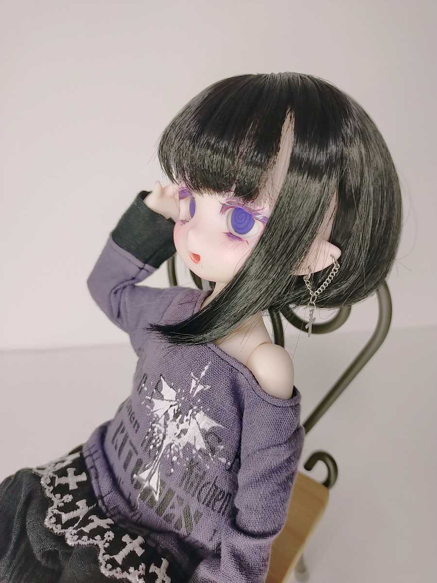 imomodoll1/6ドール半白 開口メイク済ヘッド+ボディ+ネイル+舌パーツセット ぐるぐる目のジャンキーピアスバチバチちゃん_画像2