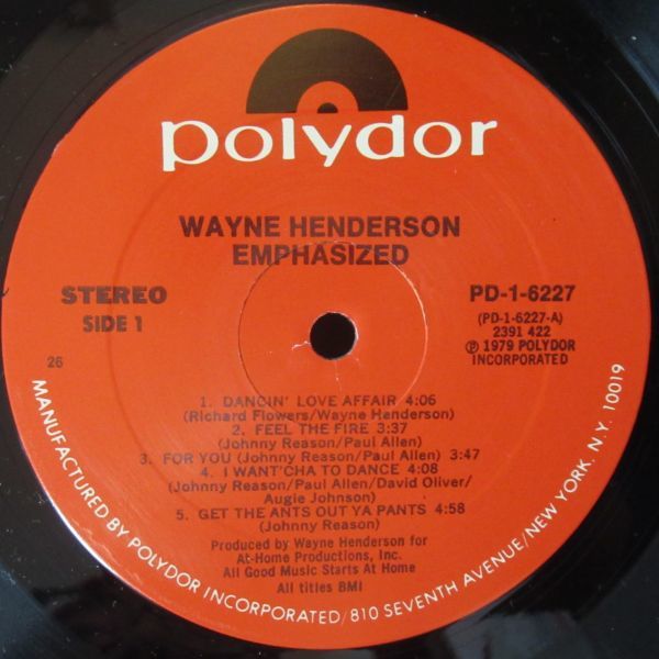 SOUL FUNK LP/US盤スリーブ付き美品/Wayne Henderson- Emphasized/A-9254_画像4