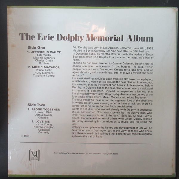 JAZZ LP/US盤/ VEE-JAY RECORDS/Eric Dolphy The Eric Dlphy-Memorial Album/A-9237_画像2
