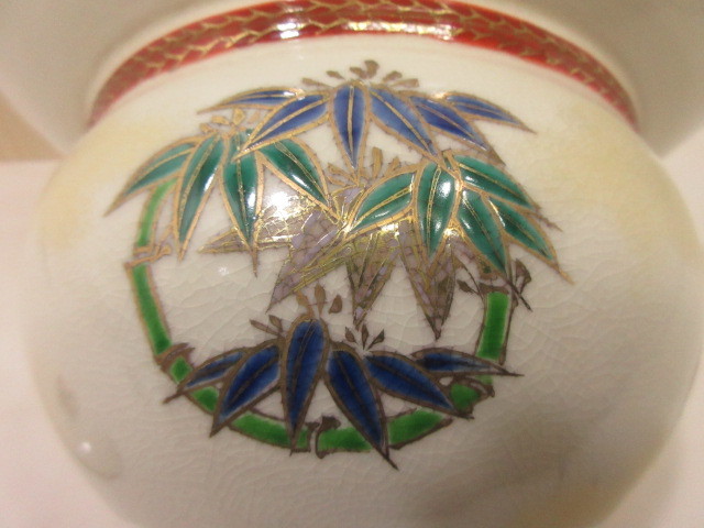 風流庵】 『立礼』 鳴滝窯・橋本城岳作 ☆ 色絵花丸 袋型水指{砂金袋