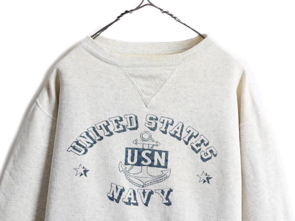 50s ビンテージ ☆ US NAVY 前V 3段 フロッキー プリント スウェット S