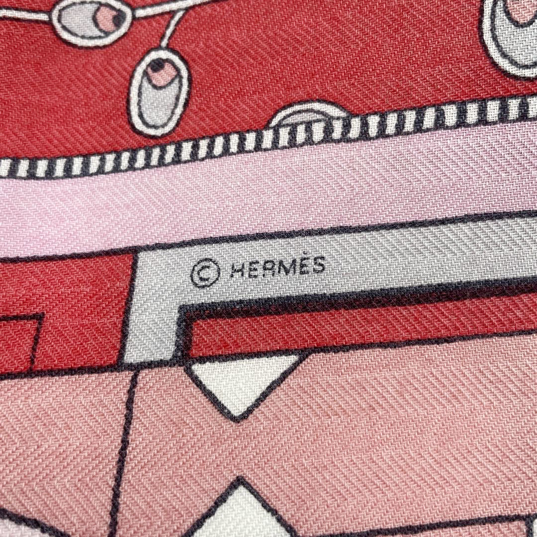 HERMES エルメス ショール カレジェアン140 『La Danse des Amazones(アマゾンのダンス)』 カシミヤ シルク ピンク系_画像8