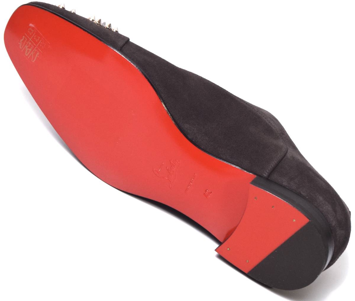 未使用 Christian Louboutin クリスチャンルブタン SAVIOL FLAT スタッズ レザーシューズ 42 チャコールグレー_画像5