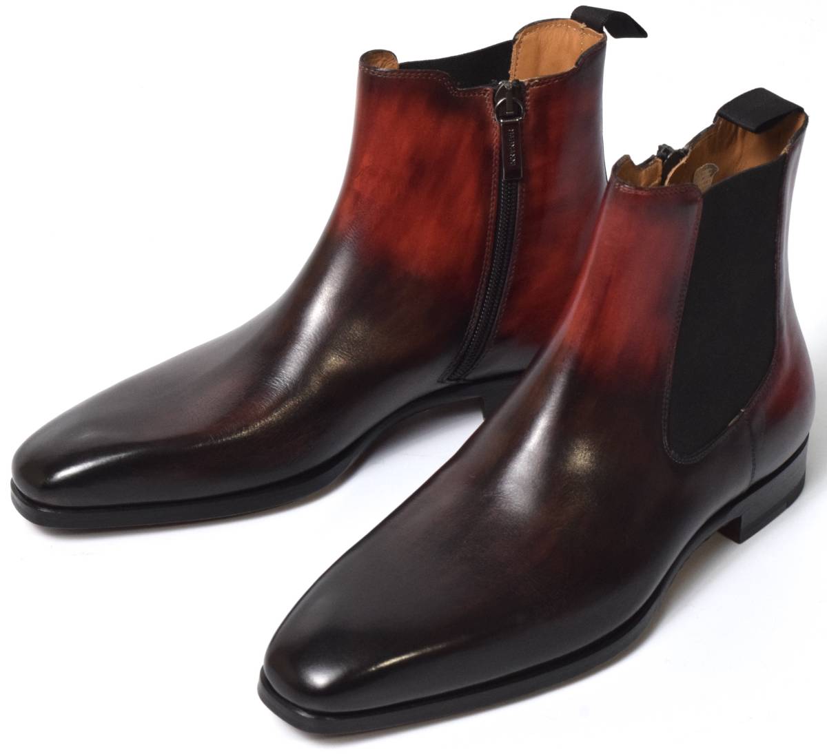 未使用 MAGNANNI マグナーニ サイドゴア レザーブーツ 38 (24～24.5) レッド×焦げ茶 ジッパー付き