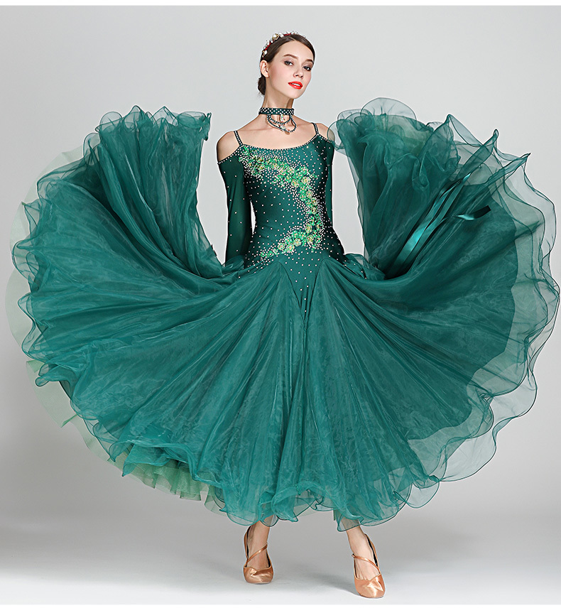 新作　女性素敵社交ダンスワンピース　競技ドレス　サイズS　M　L　XL　XXL選択可　緑