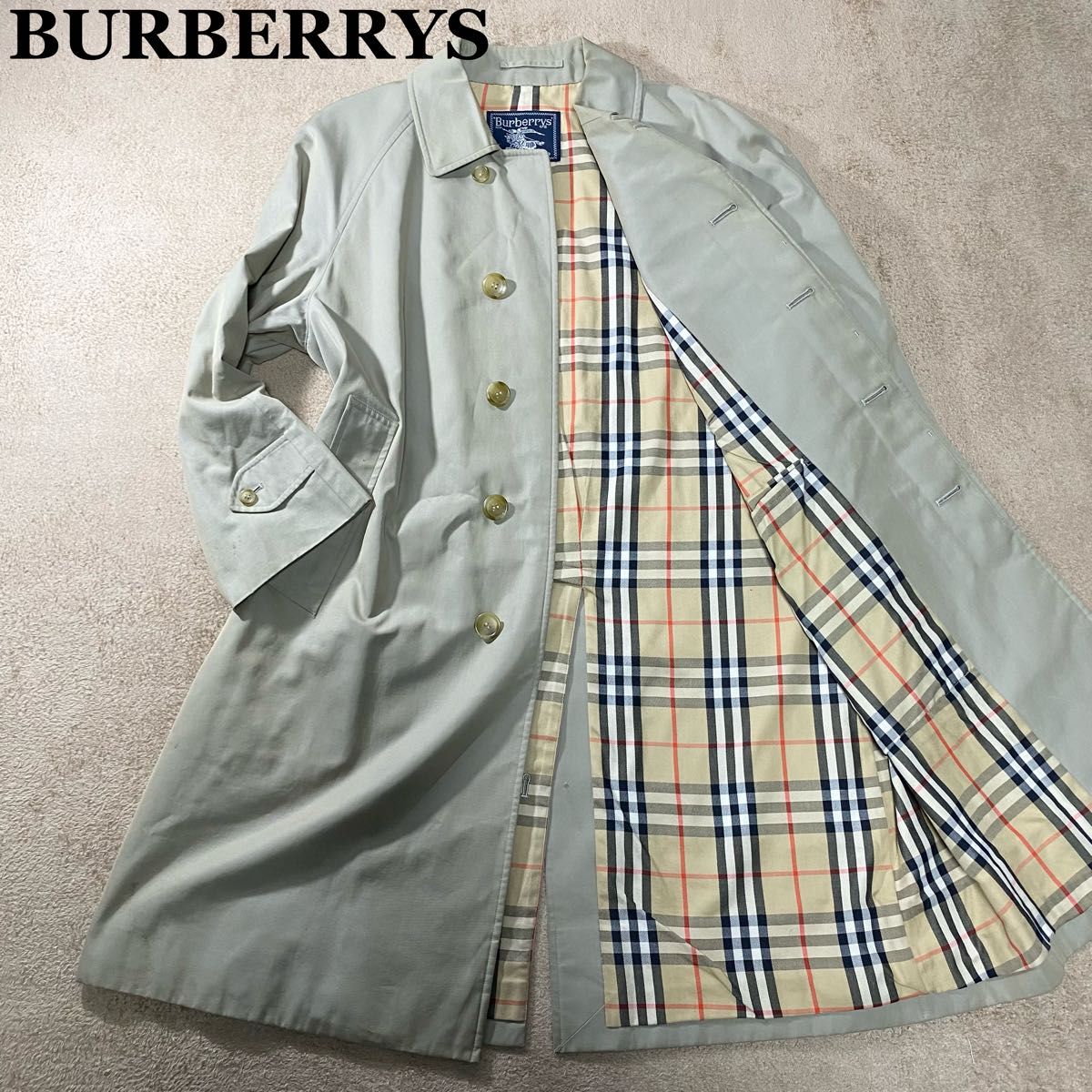 バーバリー　BURBERRY　ノバチェック　ステンカラーコート　ベージュ　M　ロング丈　比翼仕立て　英国製　C-TK83 90’s