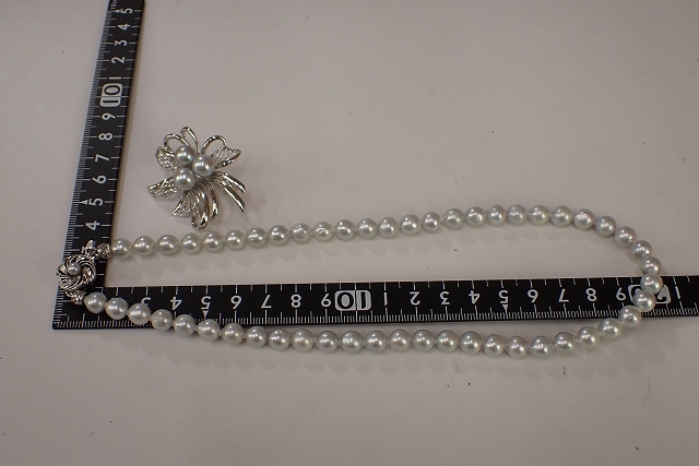 AC-2625 きれいな輝き 本真珠 ネックレス ブローチ シルバーカラー/グレー大粒玉 7.5mm レタパ370発送可 の画像4