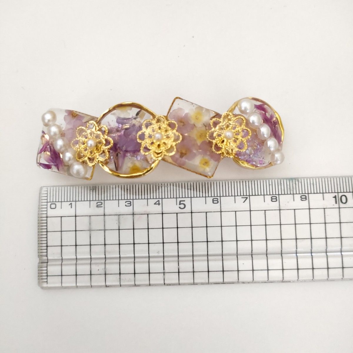 【訳アリ】バレッタ ハンドメイド PurpleFlower レジン 花 紫 くすみ