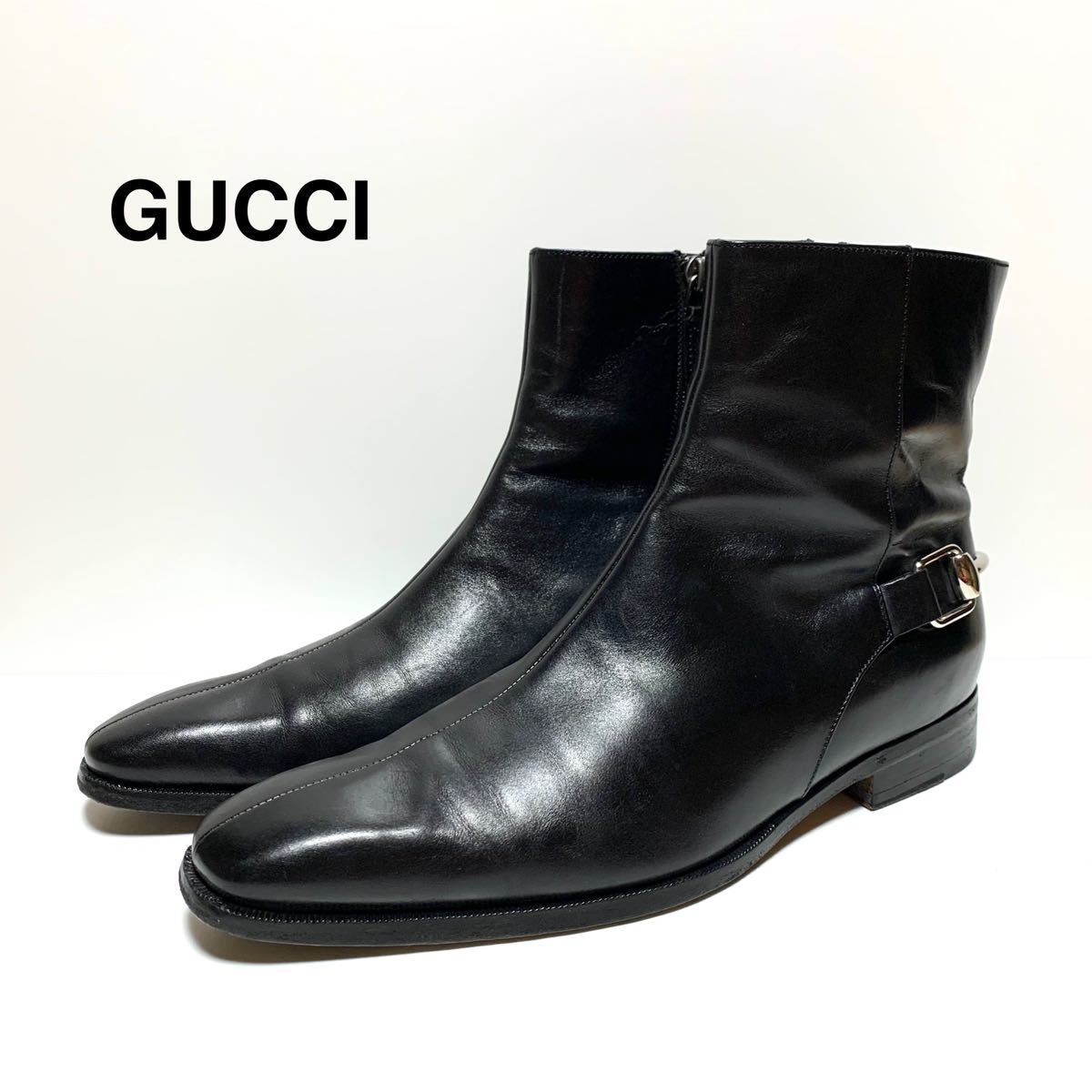 良品 グッチ GUCCI ヒール ホースビット サイドジップ レザー ブーツ