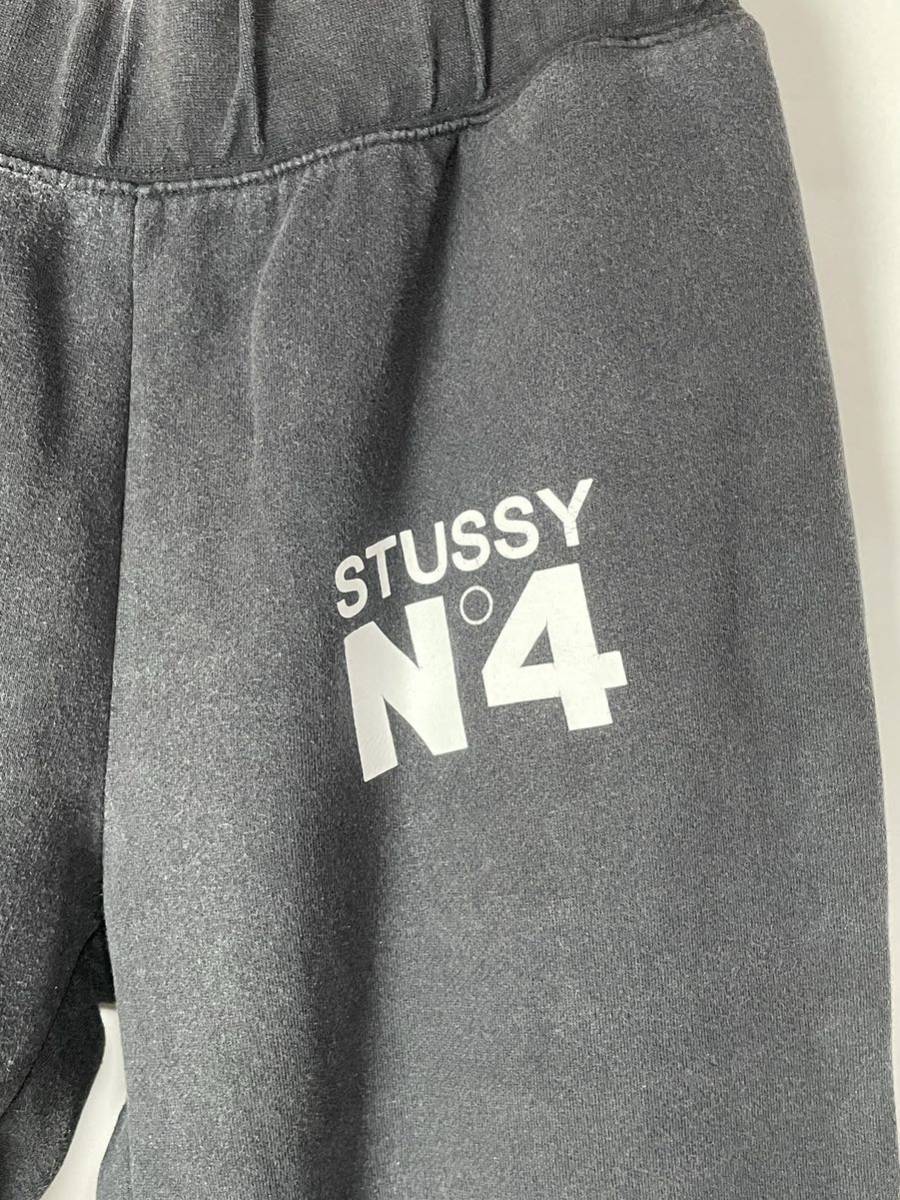 【US】stussy no.4 ステューシー スウェット パンツ ブラック M ショーンフォント_左前プリント