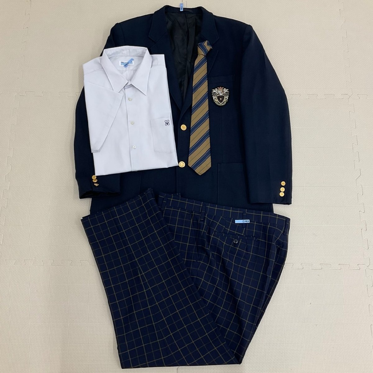 UT275 (中古) 栃木県 那須清峰高校 男子学生服 4点セット /大きめ/旧制服/190A/3L/4L/W100/ブレザー/シャツ/ズボン/ネクタイ/紺/夏冬/制服/