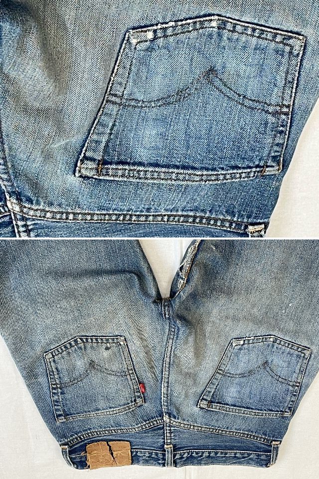 70's 1973 米国製 リーバイス LEVI'S 501 66前期 スレキスタンプ 赤耳 裾チェーン ダメージ クラッシュ 表記W30L36 実寸W73L82cm [l-0549]_画像9