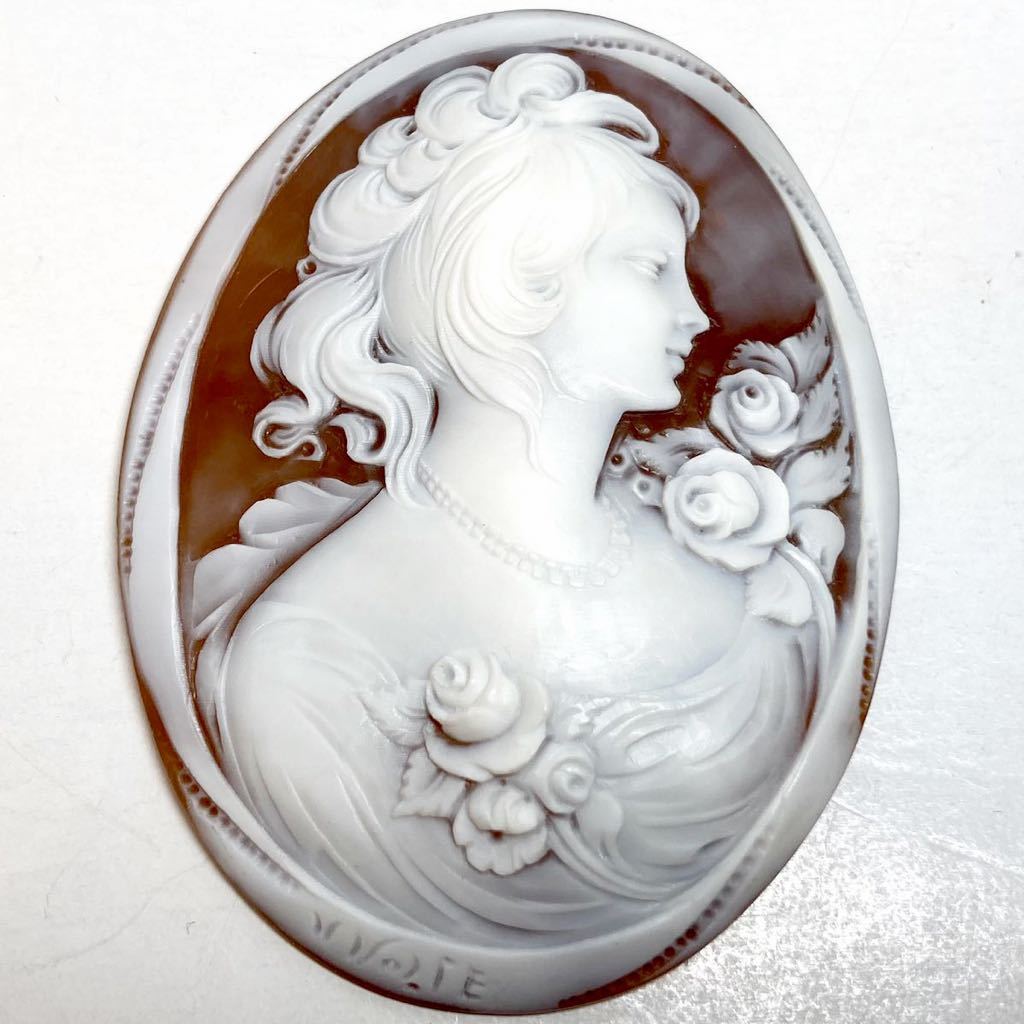 ■シェルカメオ15.8g■◎79ct 70.4×52.8mm ルース 彫刻 貴婦人 作家物 カメオブローチ shell CAMEO CG2 jの画像2