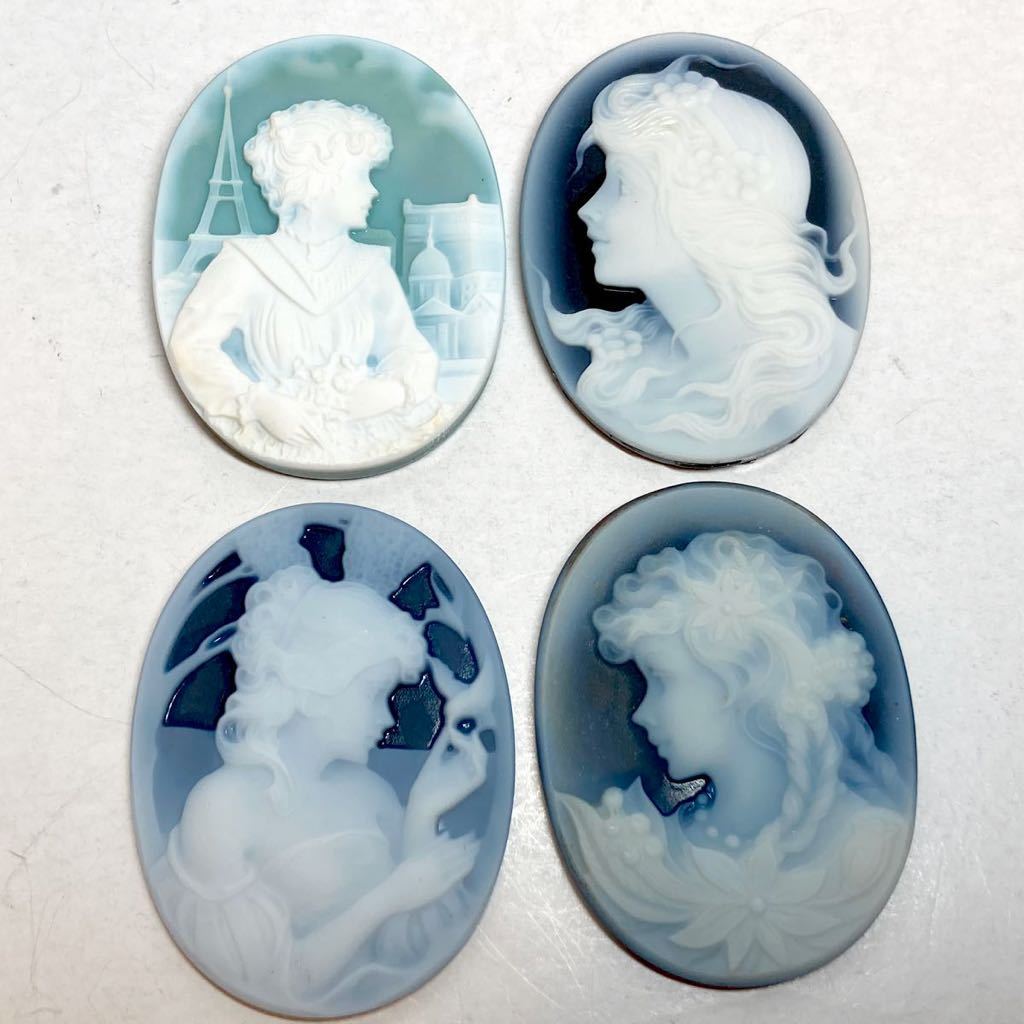 ■ストーンカメオ4点おまとめ27g■135ct ルース 裸石 ジュエリー stone cameo 貴婦人 ブローチ アンティーク antique jの画像1