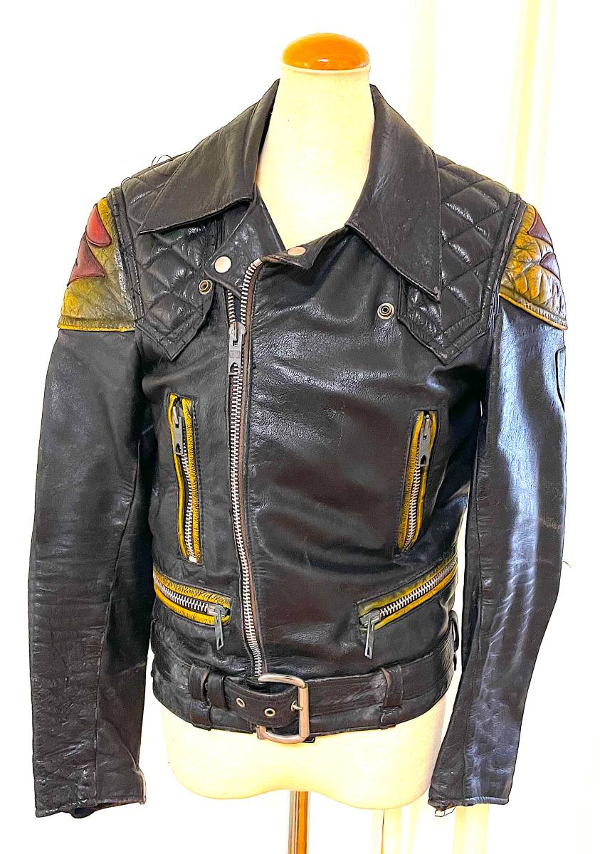 即決 レア 70s イギリス製 EAGLE Leathers ヴィンテージ ライダース スズキ suzuki オーダー品? パテッド ルイスレザー ハイウェイマン_画像1