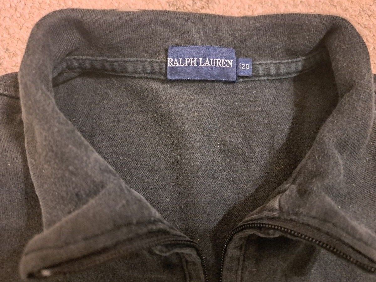 子供用 POLO RALPH LAUREN ポロ ラルフローレン 長袖ボーダーポロシャツ ハーフジップトレーナー 120cm 黒