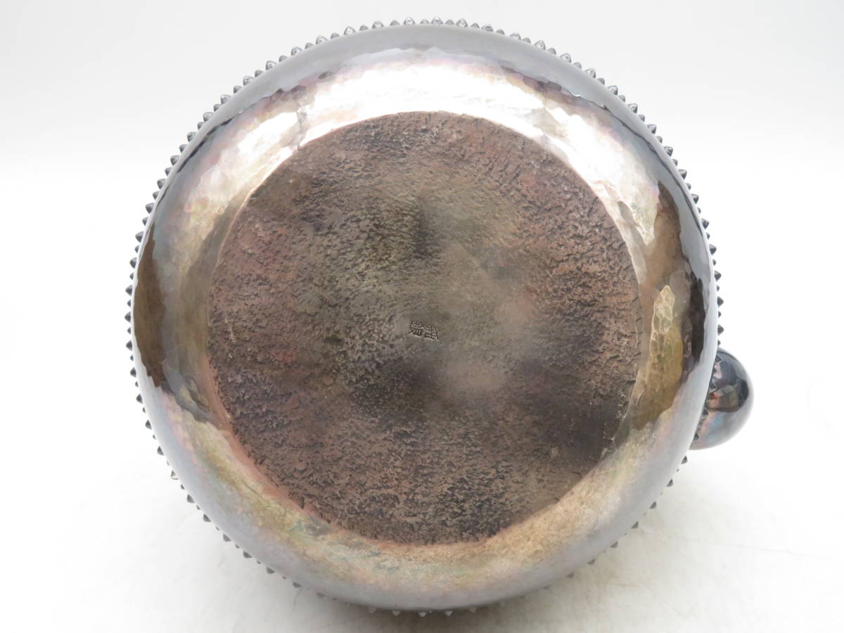  K2127 純銀製 霰 湯沸 銀瓶 銀壺 銀器 急須 刻印あり 金属工芸 重さ835.7g 時代物 古玩 茶道具 鉄瓶