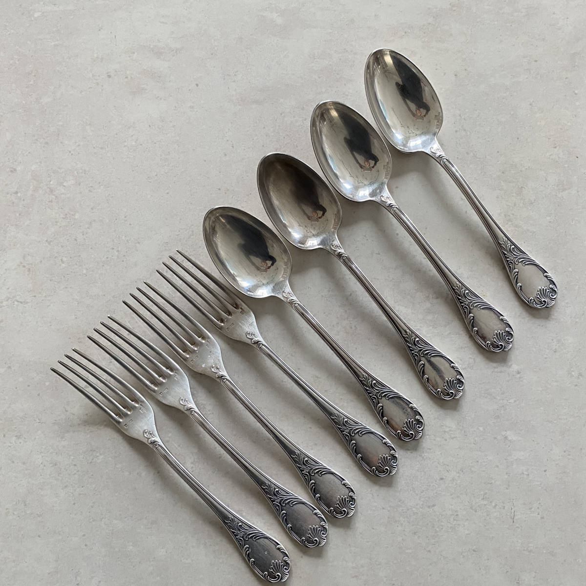  Chris to full maru Lee Fork & spoon 8 pcs set ( each 4 pcs set )Christofle Marly