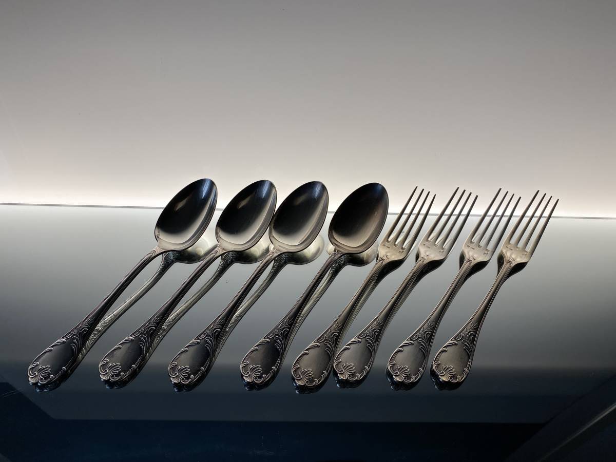  Chris to full maru Lee Fork & spoon 8 pcs set ( each 4 pcs set )Christofle Marly