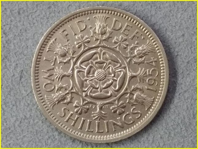 【イギリス 2シリング 硬貨/1954年】 英国 TWO SHILLINGS 白銅貨/エリザベス2世/旧硬貨/コイン/ 古銭の画像1
